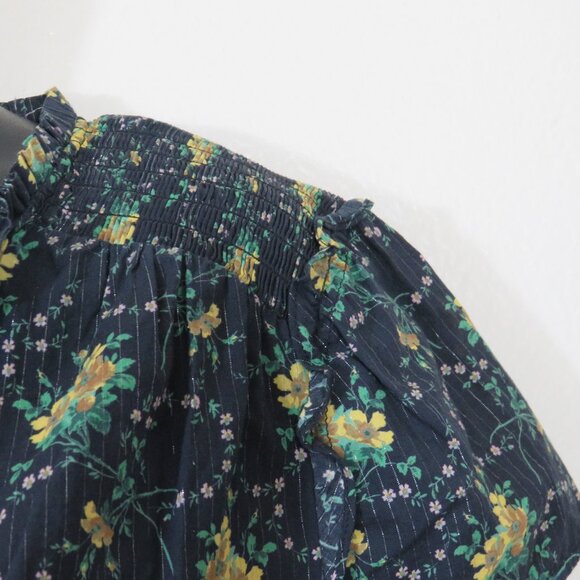 Paige Size Large Laramie Floral Blouse Top Smocked Split Neck Short Sleeve - Picture 7 of 7